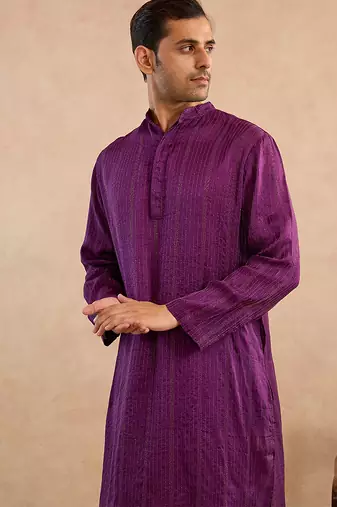 Purple embroidered silk kurta