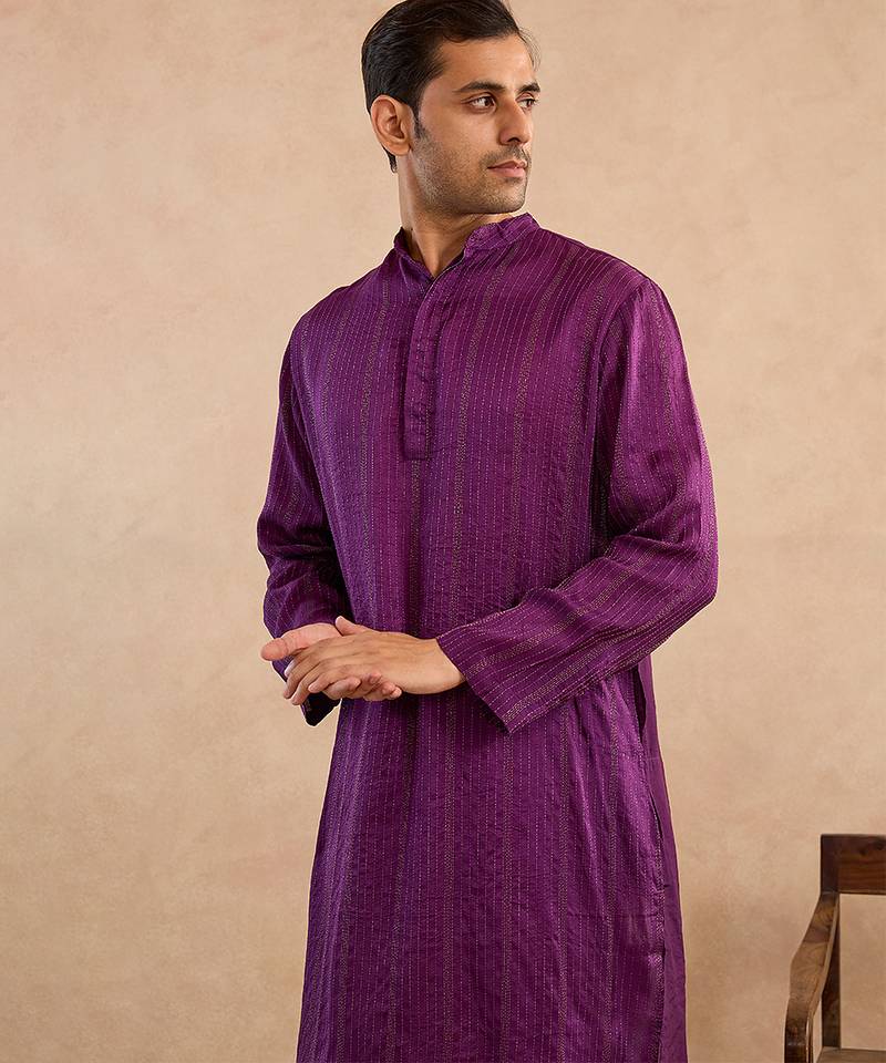 Purple embroidered silk kurta