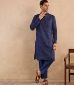 Blue embroidered silk kurta