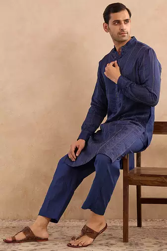 Blue embroidered silk kurta