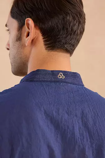 Blue embroidered silk kurta
