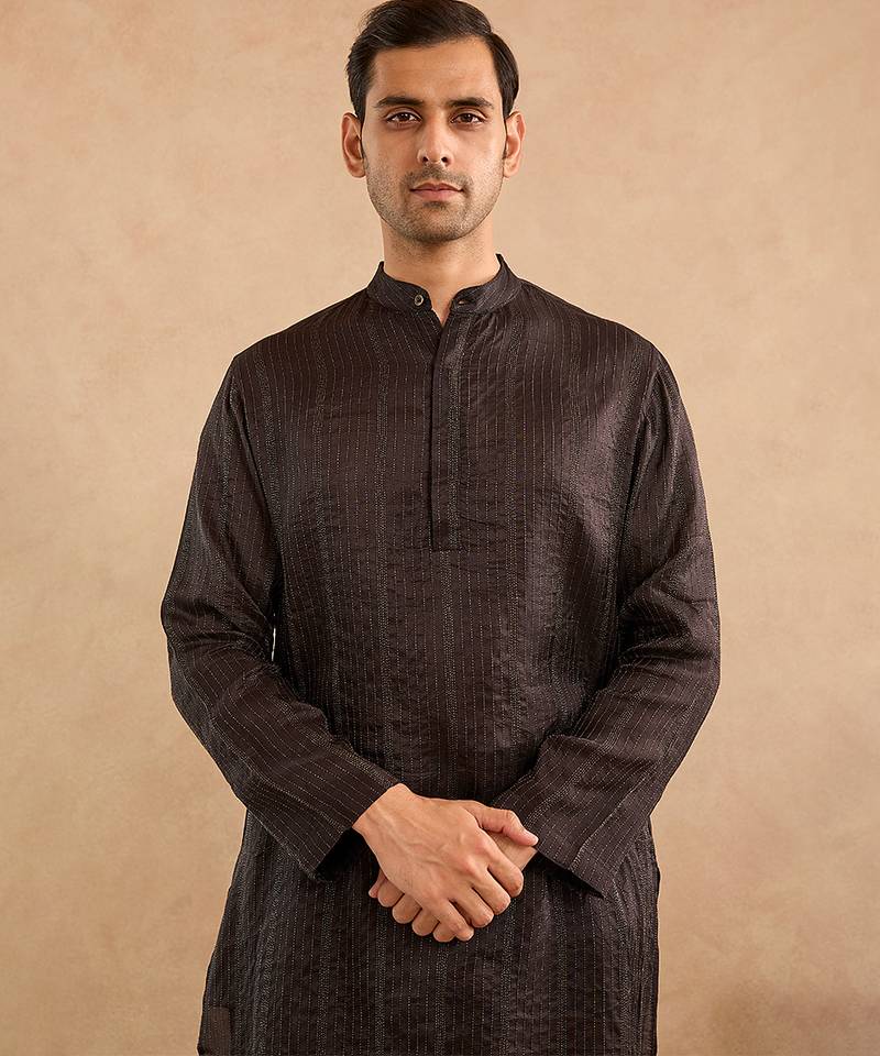 Black embroidered silk kurta