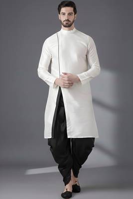 White embroidered dupion silk kurta set 1