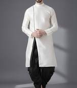 White embroidered dupion silk kurta set