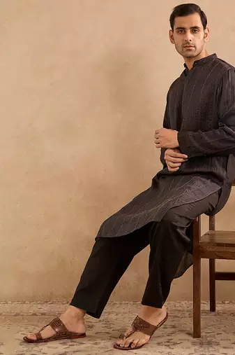 Black embroidered silk kurta