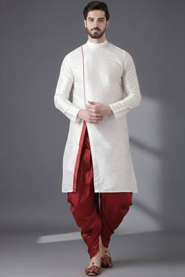White embroidered dupion silk kurta set 1