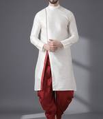 White embroidered dupion silk kurta set