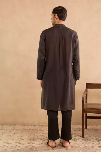 Black embroidered silk kurta
