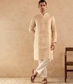 Beige embroidered tissue kurta set