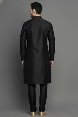 Black embroidered dupion silk kurta set 2