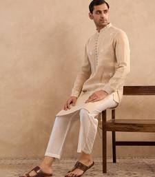 Beige embroidered tissue kurta set