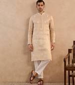 Beige embroidered tissue kurta set
