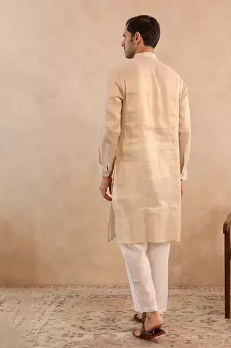 Beige embroidered tissue kurta set