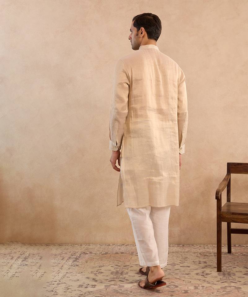 Beige embroidered tissue kurta set