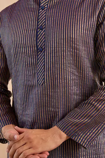 Blue woven chanderi kurta set