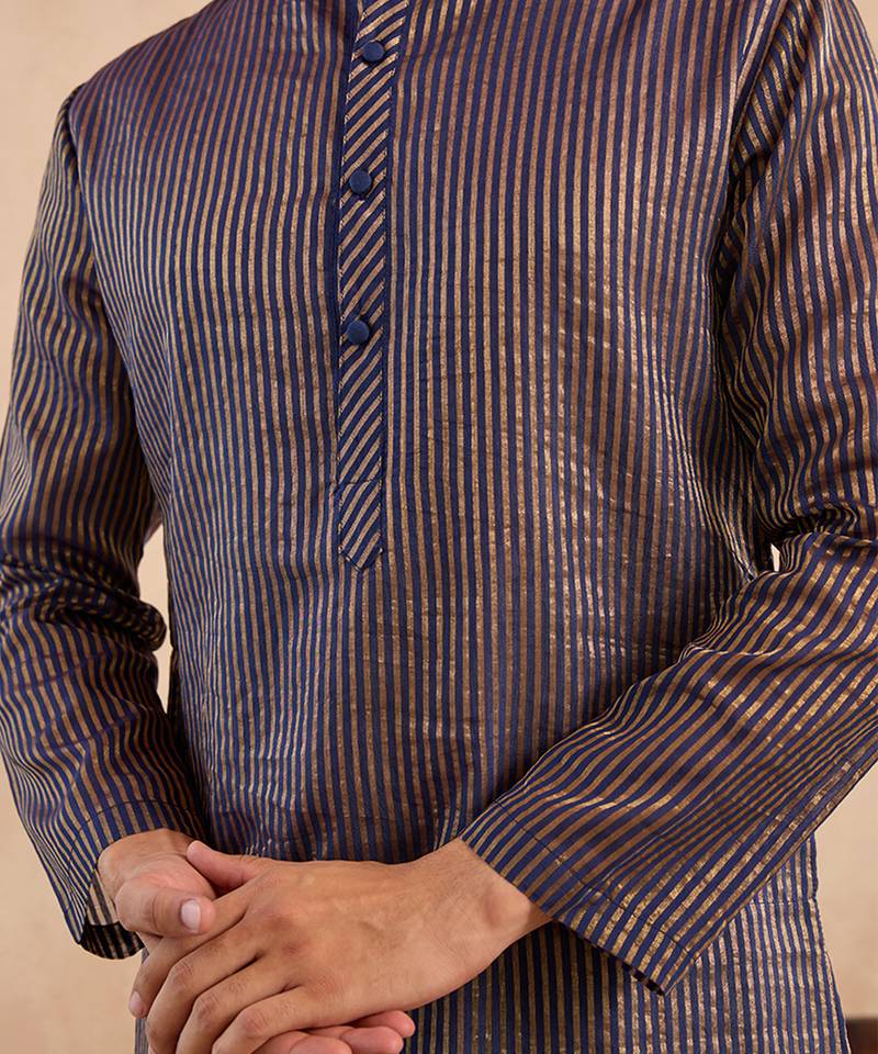 Blue woven chanderi kurta set