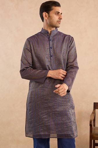 Blue woven chanderi kurta set
