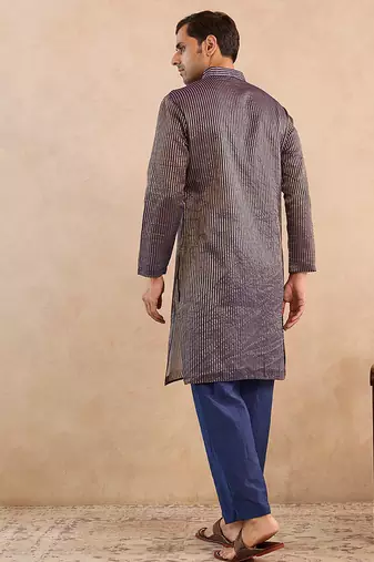 Blue woven chanderi kurta set