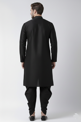 Black embroidered dupion silk kurta set 2