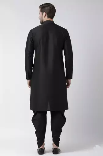 Black embroidered dupion silk kurta set