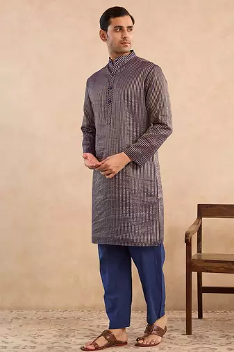 Blue woven chanderi kurta set
