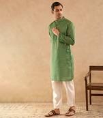 Green woven chanderi kurta set