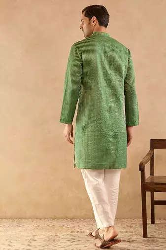 Green woven chanderi kurta set