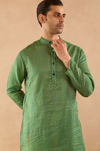 Green woven chanderi kurta set