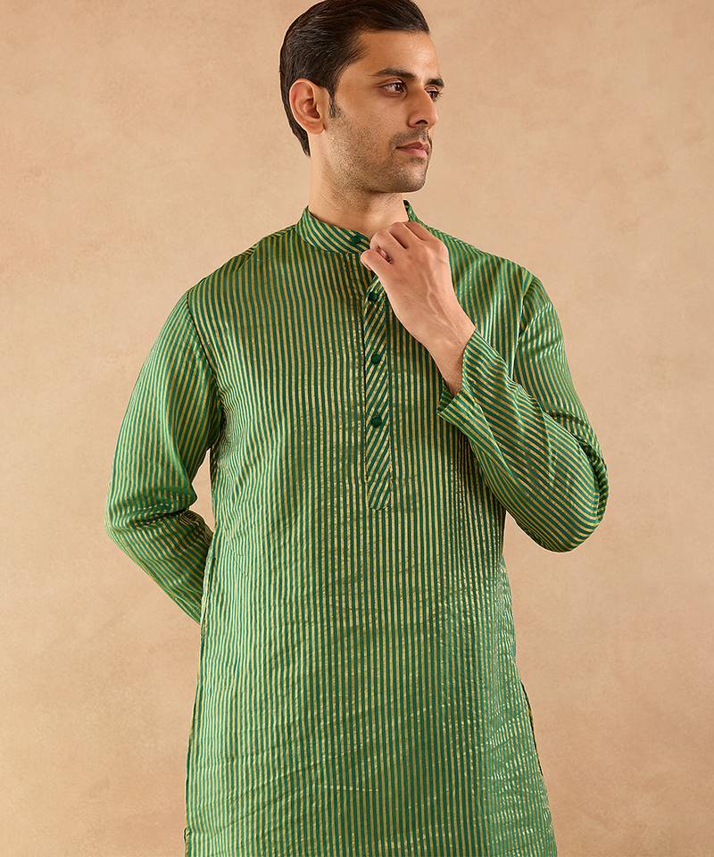 Green woven chanderi kurta set