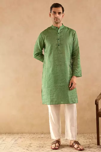 Green woven chanderi kurta set