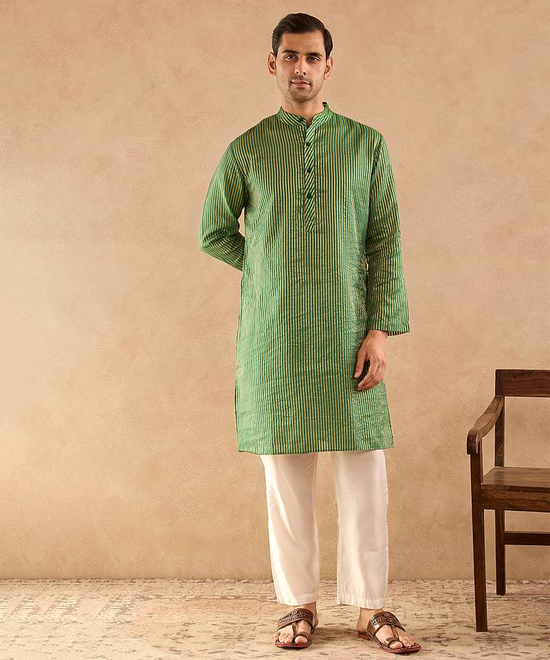 Green woven chanderi kurta set