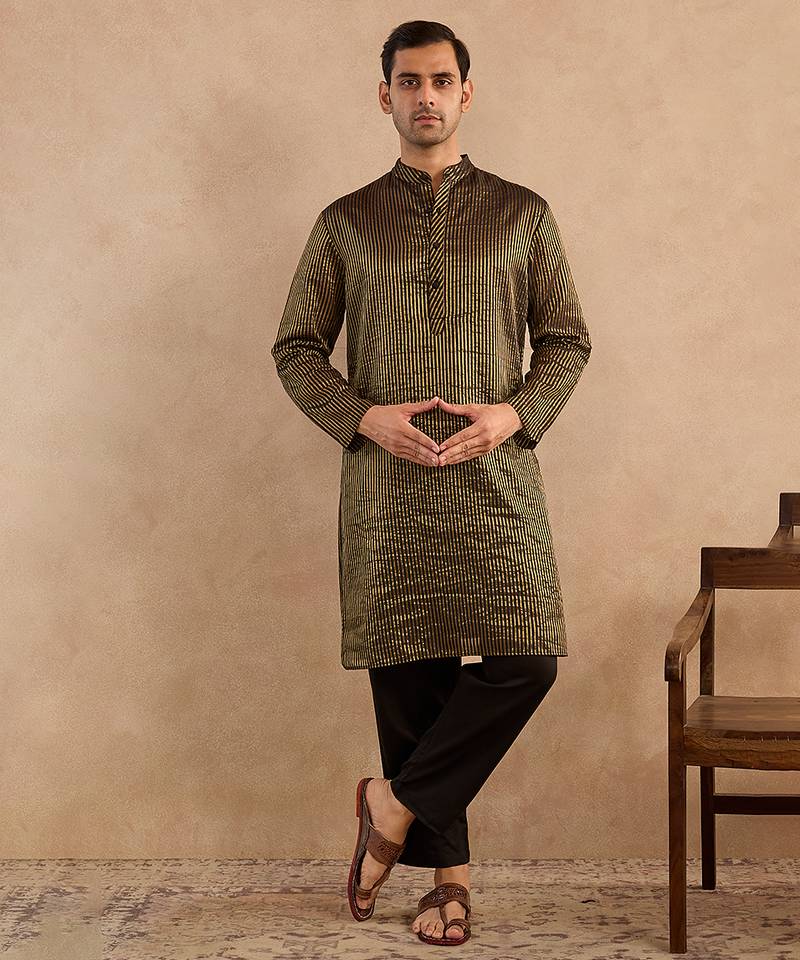 Black embroidered chanderi kurta set