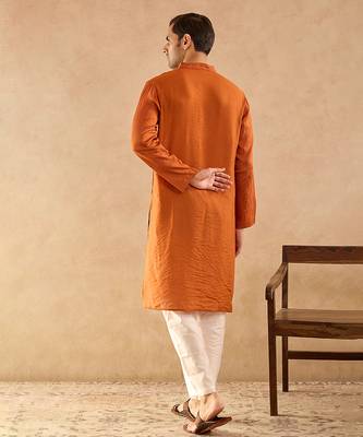 Rust embroidered silk kurta set 2