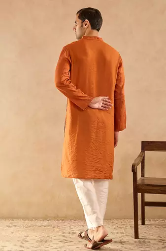 Rust embroidered silk kurta set