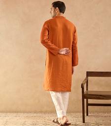 Rust embroidered silk kurta set