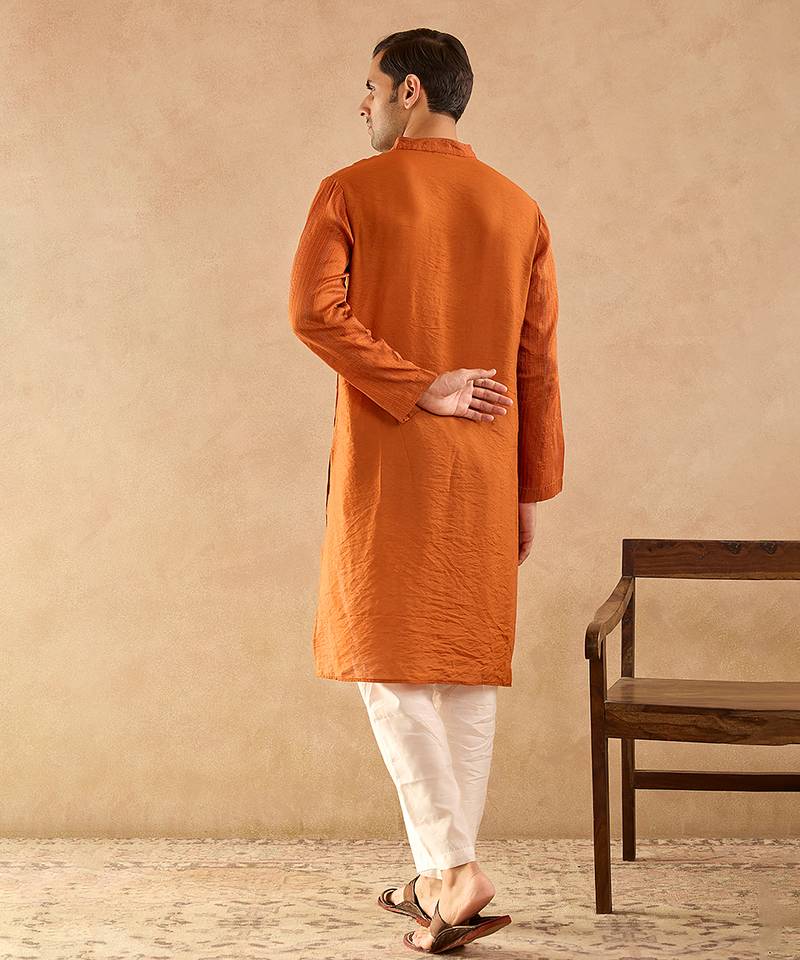 Rust embroidered silk kurta set
