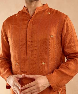 Rust embroidered silk kurta set 3