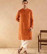 Rust embroidered silk kurta set