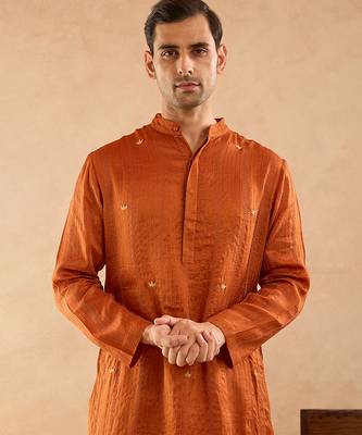 Rust embroidered silk kurta set 4