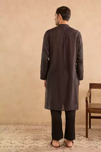 Black embroidered silk kurta set