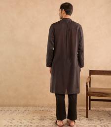 Black embroidered silk kurta set