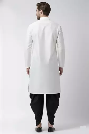 White embroidered dupion silk kurta set