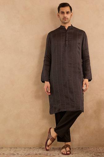 Black embroidered silk kurta set