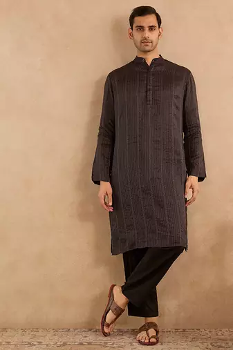 Black embroidered silk kurta set
