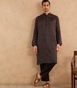 Black embroidered silk kurta set