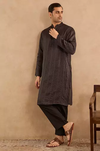Black embroidered silk kurta set