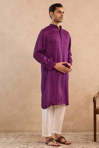 Purple embroidered silk kurta set
