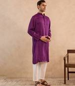 Purple embroidered silk kurta set