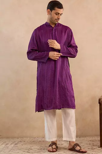 Purple embroidered silk kurta set