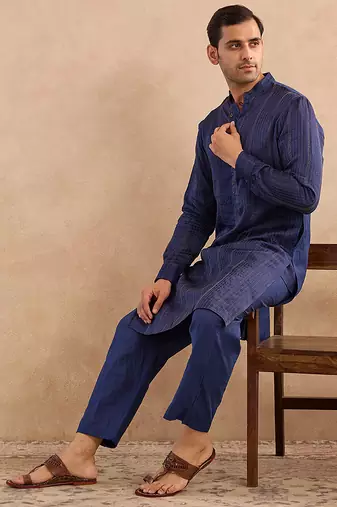 Blue embroidered silk kurta set